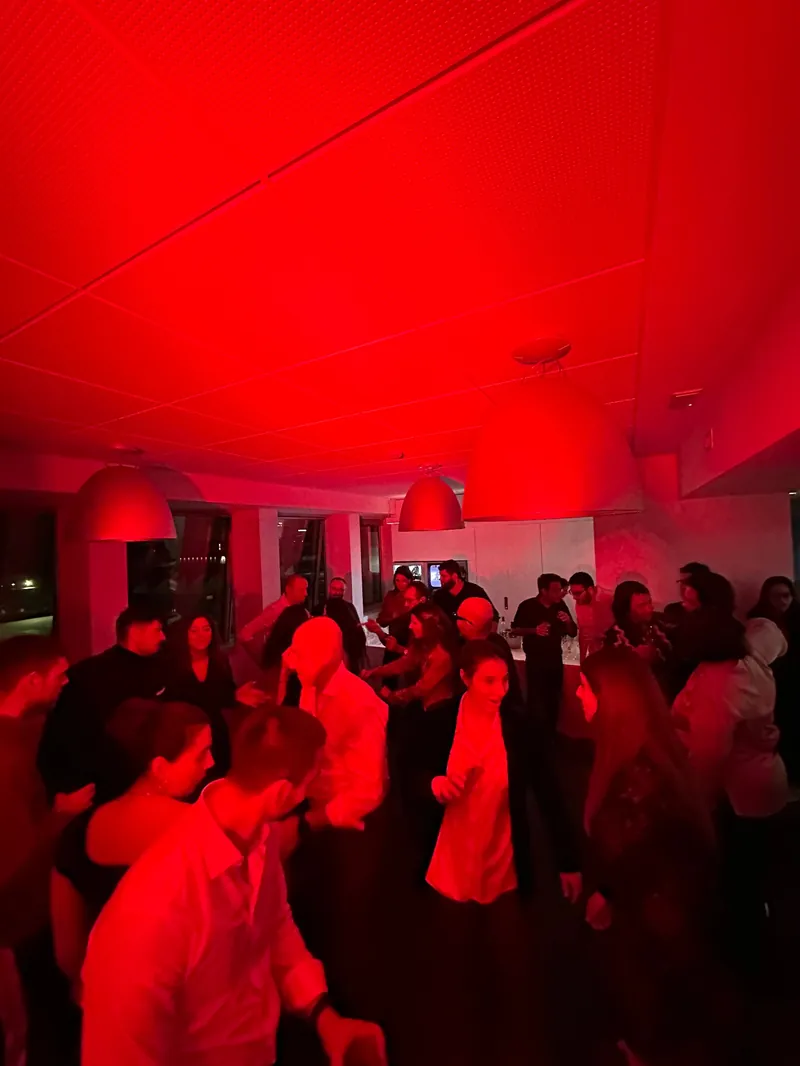 FBK team party with red lights